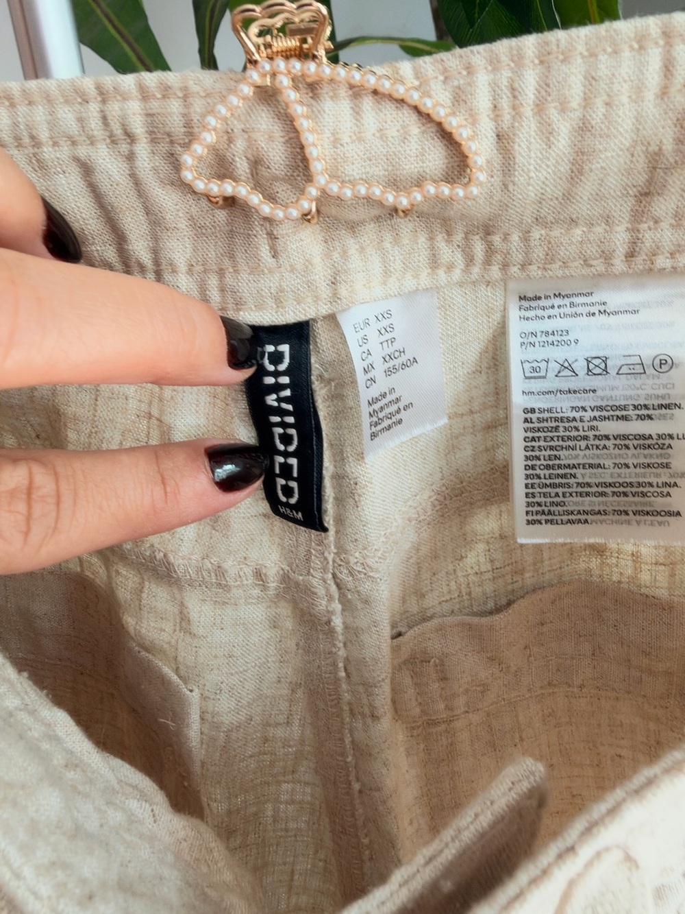 Divided Beige Drawstring Linen-Blend Chinos - Picture 4 of 6